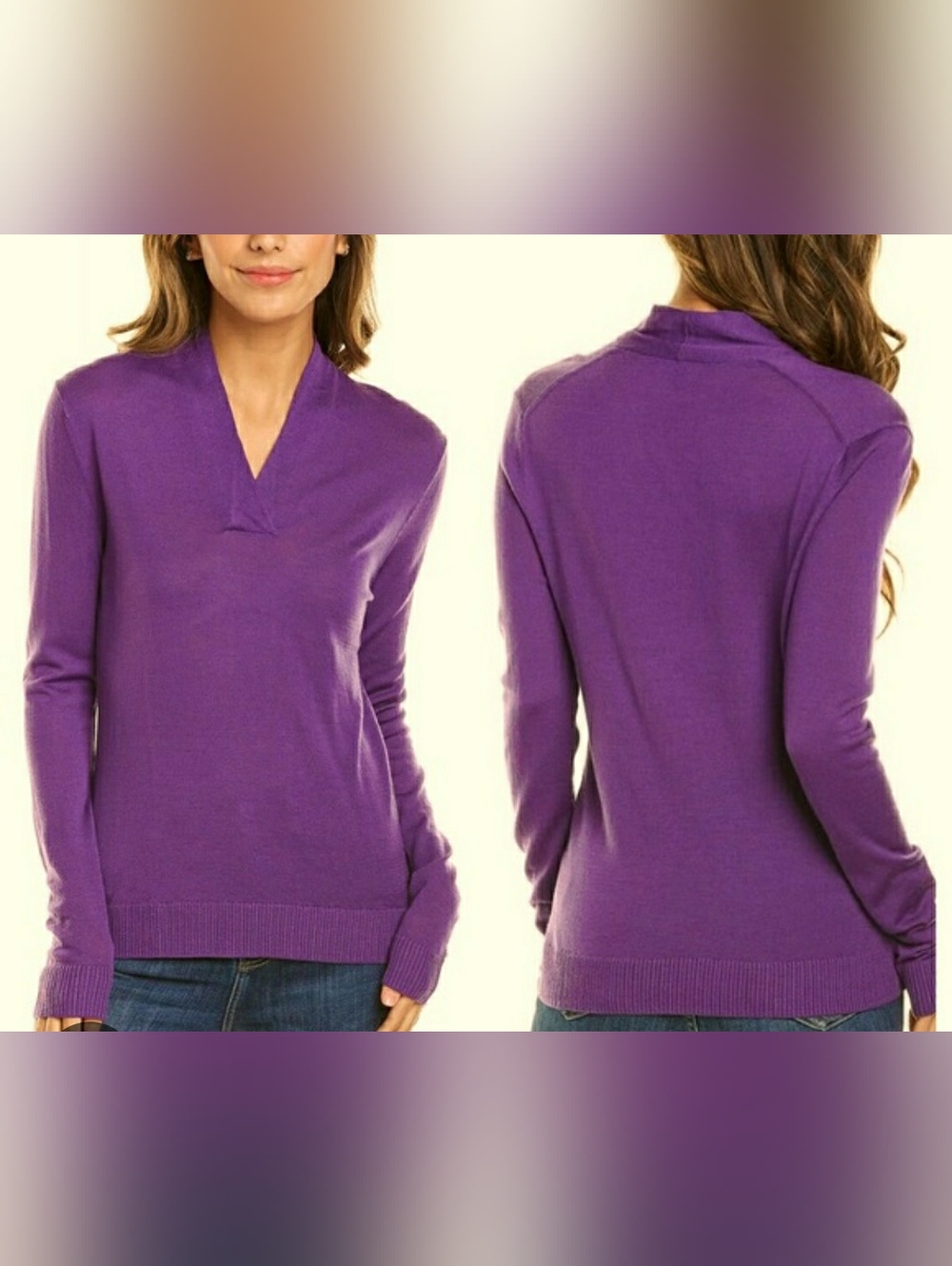 Brooks Brothers 100% Merino Shawl Collar Purple V-Neck Pullover Sweater -